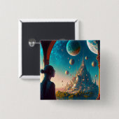 Futuristic Fantasy Castle Landscape Button (Voorkant /achterkant)