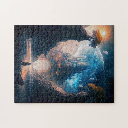 Futuristic Fantasy Castle Landscape Jigzaag Puzzle Legpuzzel (Horizontaal)