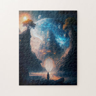 Futuristic Fantasy Castle Landscape Jigzaag Puzzle Legpuzzel