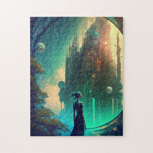 Futuristic Fantasy Castle Landscape Legpuzzel (Verticaal)