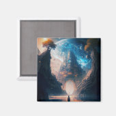 Futuristic Fantasy Castle Landscape Magnet Magneet (Voorkant / Achterkant)