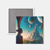 Futuristic Fantasy Castle Landscape Magnet Magneet (Voorkant / Achterkant)