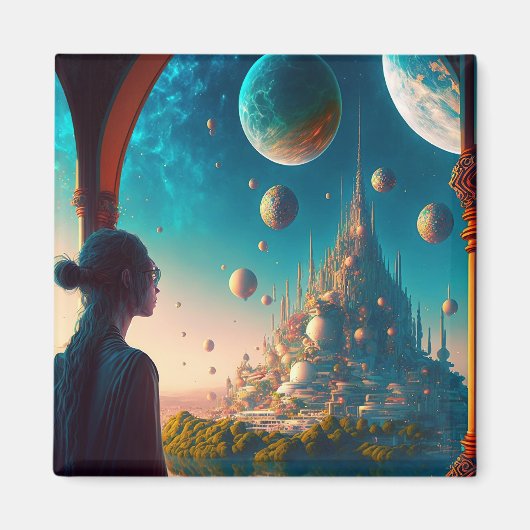 Futuristic Fantasy Castle Landscape Magnet Magneet (Voorkant)