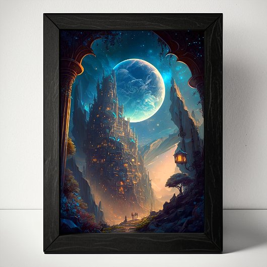 Futuristic Fantasy Castle Landscape Poster