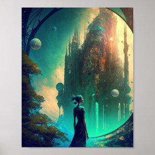 Futuristic Fantasy Castle Landscape Poster