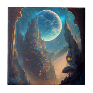 Futuristic Fantasy Castle Landscape Tegeltje