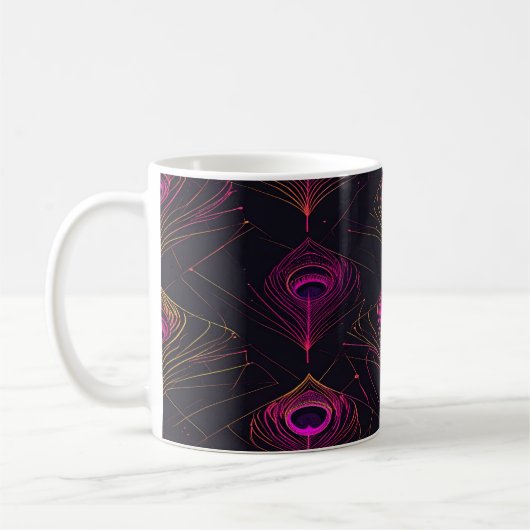 Futuristic Geometric Peacock & Neon Pulse mug (Gauche)