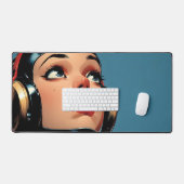 Futuristic Girl Portrait – Retro Pop Art Bureaumat (Keyboard & Muis)