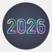 Futuristic glowing 2026 numbers with neon light ronde sticker (Voorkant)