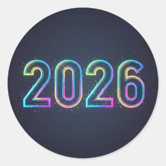 Futuristic glowing 2026 numbers with neon light ronde sticker