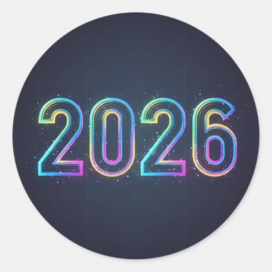 Futuristic glowing 2026 numbers with neon light ronde sticker (Voorkant)