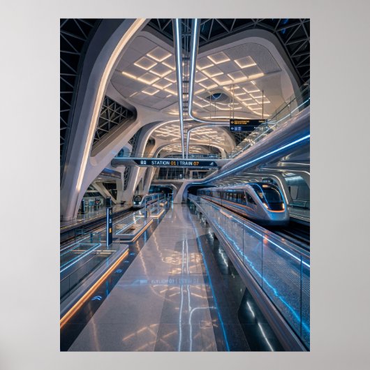Futuristic High-Speed Train Station Poster (Voorkant)