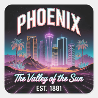 Futuristic Neon Cyberpunk Phoenix Cityscape Vierkante Sticker