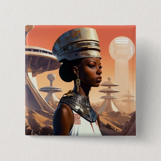 Futuristic Queen Afrofuturistic Science Fiction Vierkante Button 5,1 Cm (Voorkant)