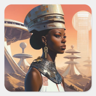 Futuristic Queen Afrofuturistic Science Fiction Vierkante Sticker