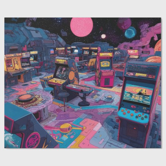 Futuristic Retro Arcade in Outer Space Cadeaupapier (Vlak)