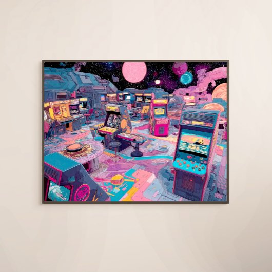 Futuristic Retro Arcade in Outer Space Canvas Afdruk