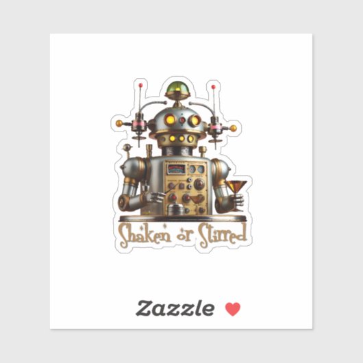 Futuristic Robot Bartender "Shaken or Stirred" Sticker (Vel)