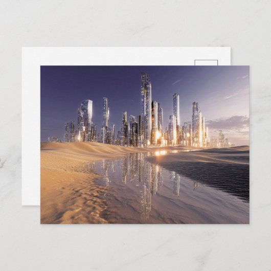 Futuristic Sci-Fi City Reflected In Desert Sands Briefkaart (Voorkant / Achterkant)