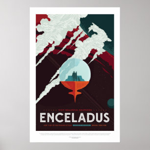 Futuristic Space Poster - Saturn's Moon Enceladus
