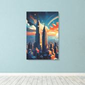 Futuristic Sunrise Cityscape Canvas Print (Insitu (Houten vloer))