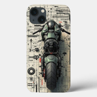 Futuristic Superbike: Tech Blueprint Architectural iPhone 13 Hoesje