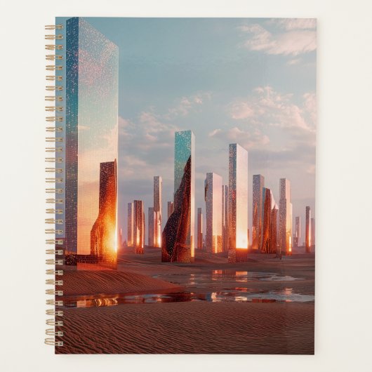 Futuristic Surreal Mirror Towers In Desert Planner (Voorkant)