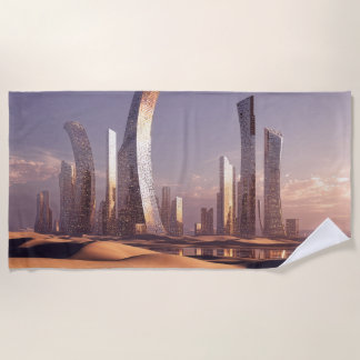 Futuristic Surreal Skyscrapers In Desert Landscape Strandlaken