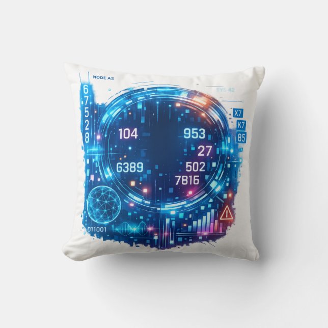 Futuristic Tech Interface Pillow – Digital HUD  Kussen (Voorkant)