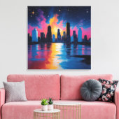 Futuristic Urban Skyline at Sunset Canvas Print  (Insitu (Woonkamer))