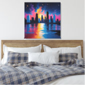 Futuristic Urban Skyline at Sunset Canvas Print  (Insitu (Slaapkamer))