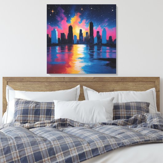 Futuristic Urban Skyline at Sunset Canvas Print  (Insitu (Slaapkamer))