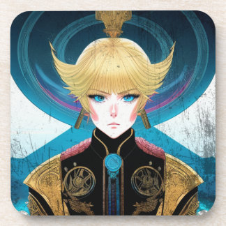 Futuristisch Anime Portret Met Gouden Pantser Sci- Bier Onderzetter