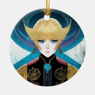 Futuristisch Anime Portret met Gouden Pantser Sci- Keramisch Ornament
