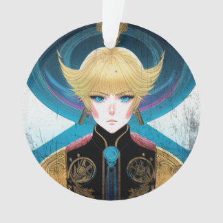Futuristisch Anime Portret met Gouden Pantser Sci- Ornament