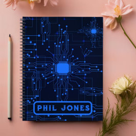 Futuristisch blauw printplaatpatroon notitieboek