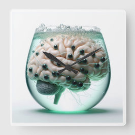 Futuristisch brein in glazen wandklok vierkante klok