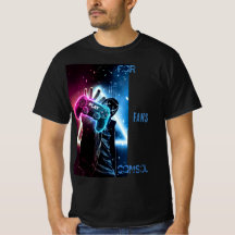Futuristisch cyber-gamer neonblauw en roze T-shirt