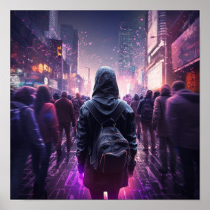 Futuristisch Hooded Vrouw Cyberpunk Poster - A Vis