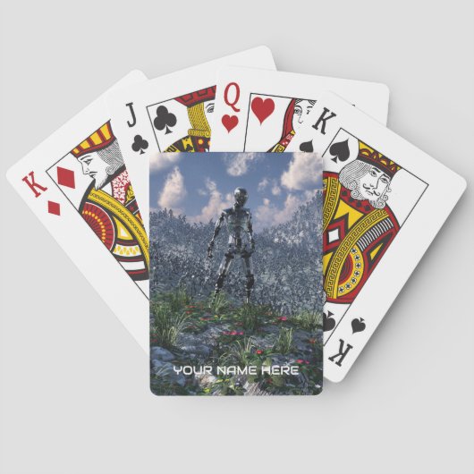 Futuristisch landschap met robots pokerkaarten (Achterkant)