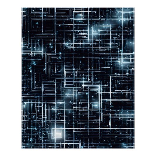 futuristisch nachtlandschap van circuits perfect poster (Voorkant)