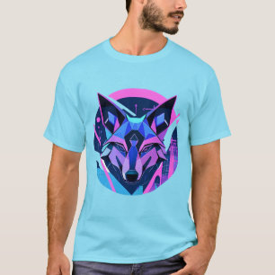 Futuristisch neon wolfengezicht in geometrische ku t-shirt