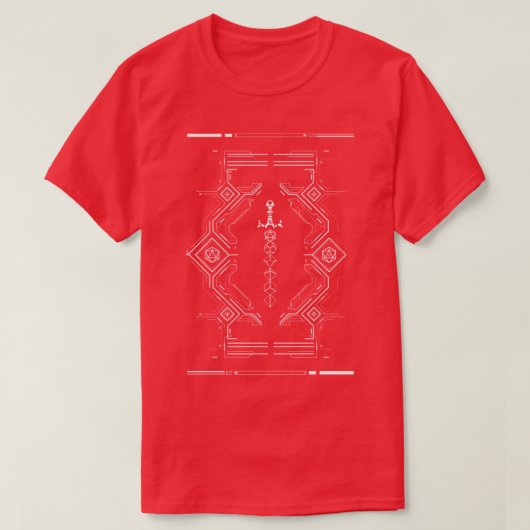Futuristisch Polyhedral Dice Sword en D20 Dice Cri T-shirt (Design voorkant)