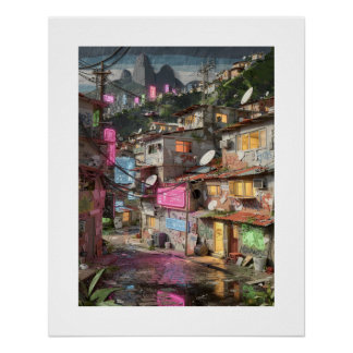 Futuristisch Rio de Janeiro Dag Neon Favela Straat Perfect Poster