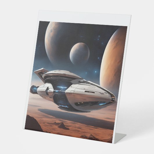 Futuristisch ruimtevaartuig - Sci-Fi Galaxy Advent Reclamebord Met Voetstuk (Voorkant)