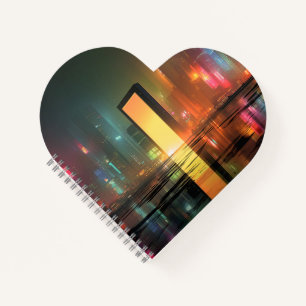 Futuristisch stadslandschap met neonreflecties notitieboek
