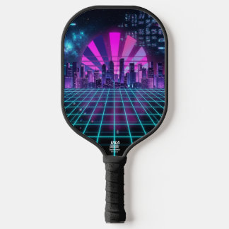 Futuristisch Synthwave Stadslandschap Neon Paars  Pickleball Paddle