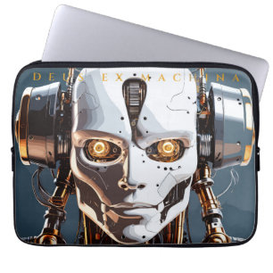 Futuristisch wit gouden Android Cyborg-gezicht Laptop Sleeve