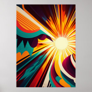 Futuristische aarde en zon lijn art retro 2 poster