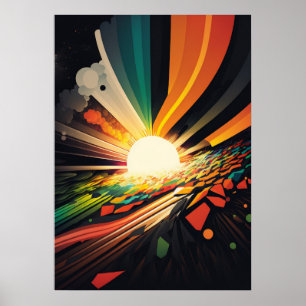 Futuristische aarde en zon lijn art retro 5 poster